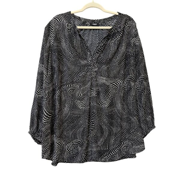 Premise Tops - Premise Blouse Woman Size 3X Black White Polka Dot Balloon Sleeve‎ Pullover Top